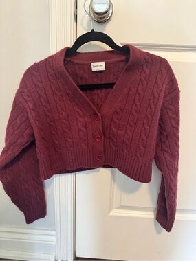 Sunday Best Burgundy Cable Knit Cropped Cardigan